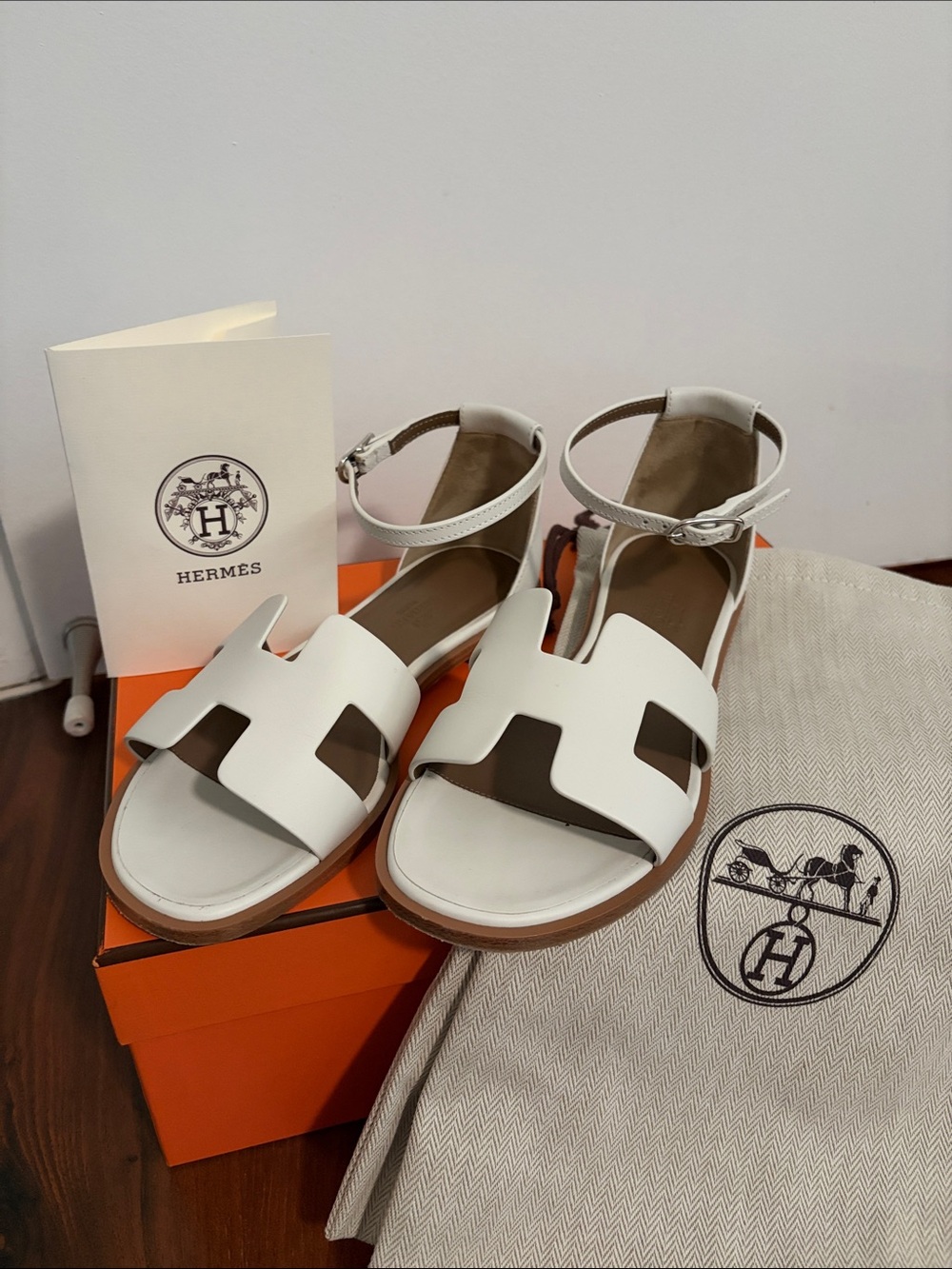 Hermes White Santorini Sandals 🧡